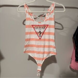 Guess Pink and White Striped Bodysuit